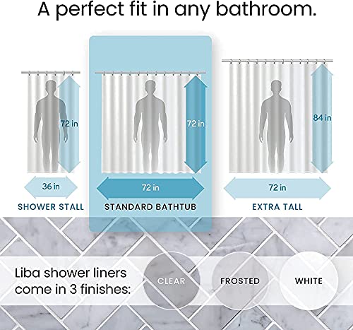 LiBa PEVA 8G Bathroom Shower Curtain Liner, 72" W x 72" H, Clear, 8G Heavy Duty Waterproof Shower Curtain Liner