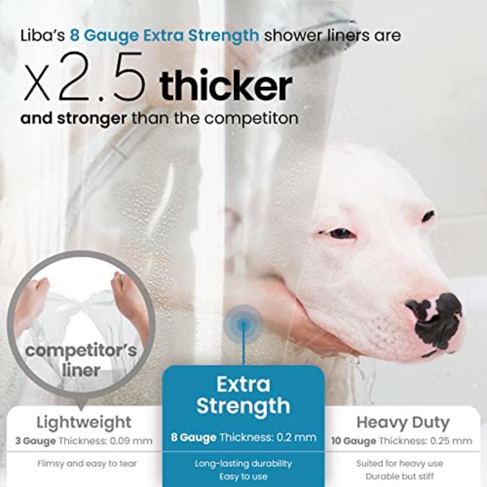 LiBa PEVA 8G Bathroom Shower Curtain Liner, 72" W x 72" H, Clear, 8G Heavy Duty Waterproof Shower Curtain Liner