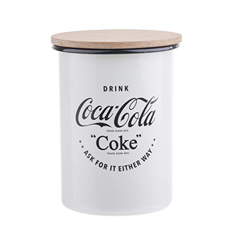 TableCrafts Coca-Cola Enamel Large Canister with Lid 4.5 x 4.5 x 6", White
