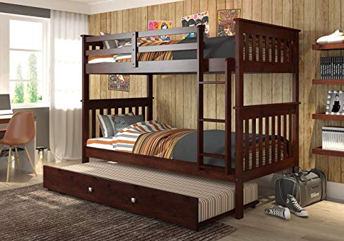 Donco Kids Mission Bunk Bed withTrundle, Twin/Twin/Twin, Dark Cappuccino