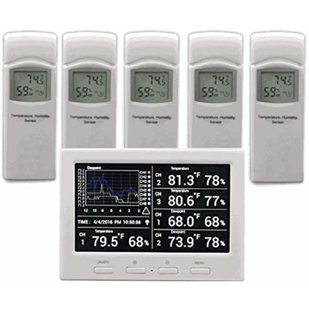 Ambient Weather WS-3000-X5 Thermo-Hygrometer Wireless Monitor w/ 5 Remote Sensors - Logging, Graphing, Alarming, Radio Controlle