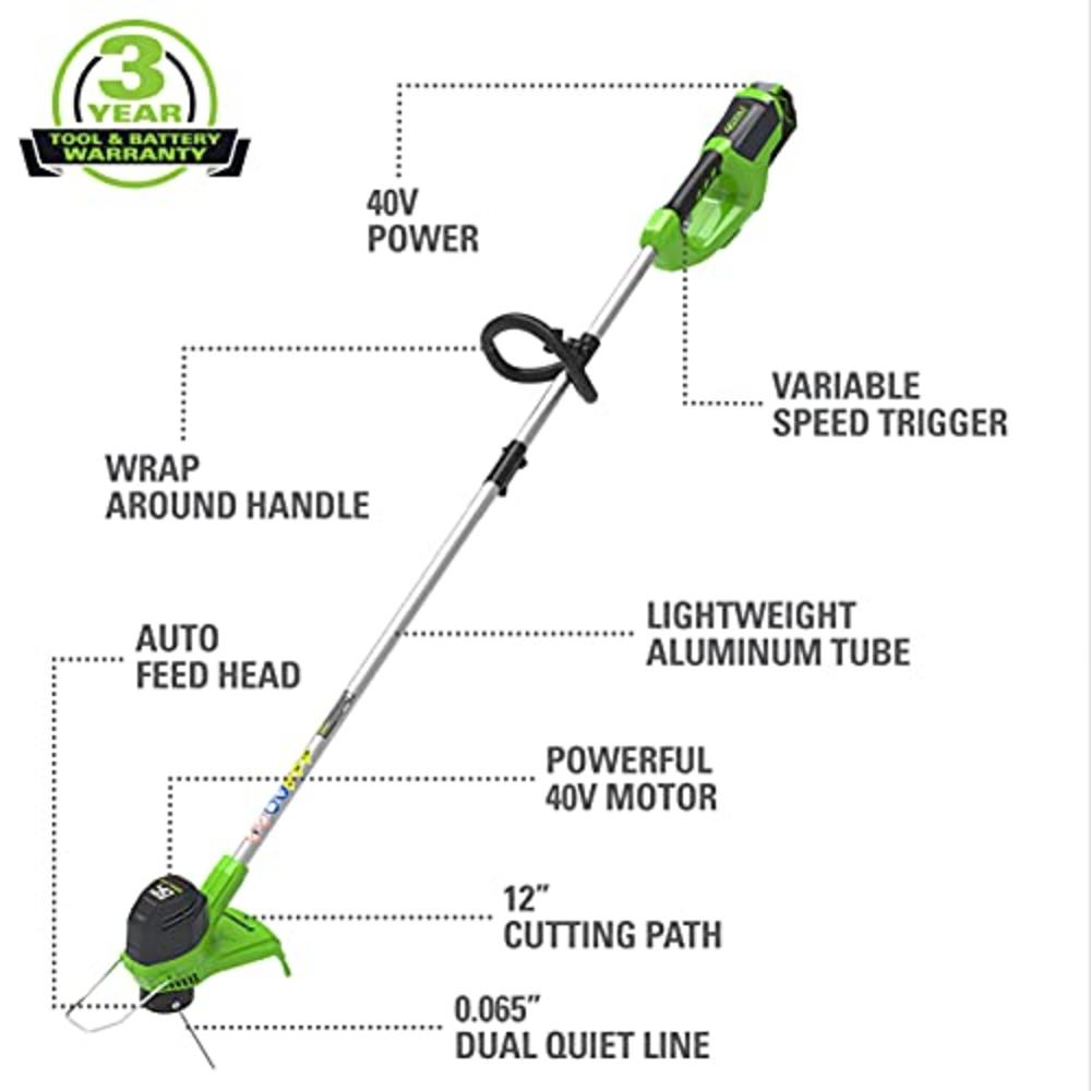 Greenworks 40V 12-Inch Cordless String Trimmer, 4Ah Battery and Charger Included, ST40B410