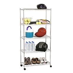 Seville Classics 5-Tier Wire Shelving with Wheels, 30" W x 14" D x 60" H, Chrome Plating