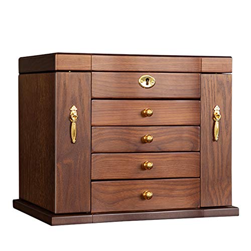 TITISKIN Extra Large Wooden Jewelry Box for Women 5 Drawers Storage Box Organizer Container with Lock Mirror Velvet