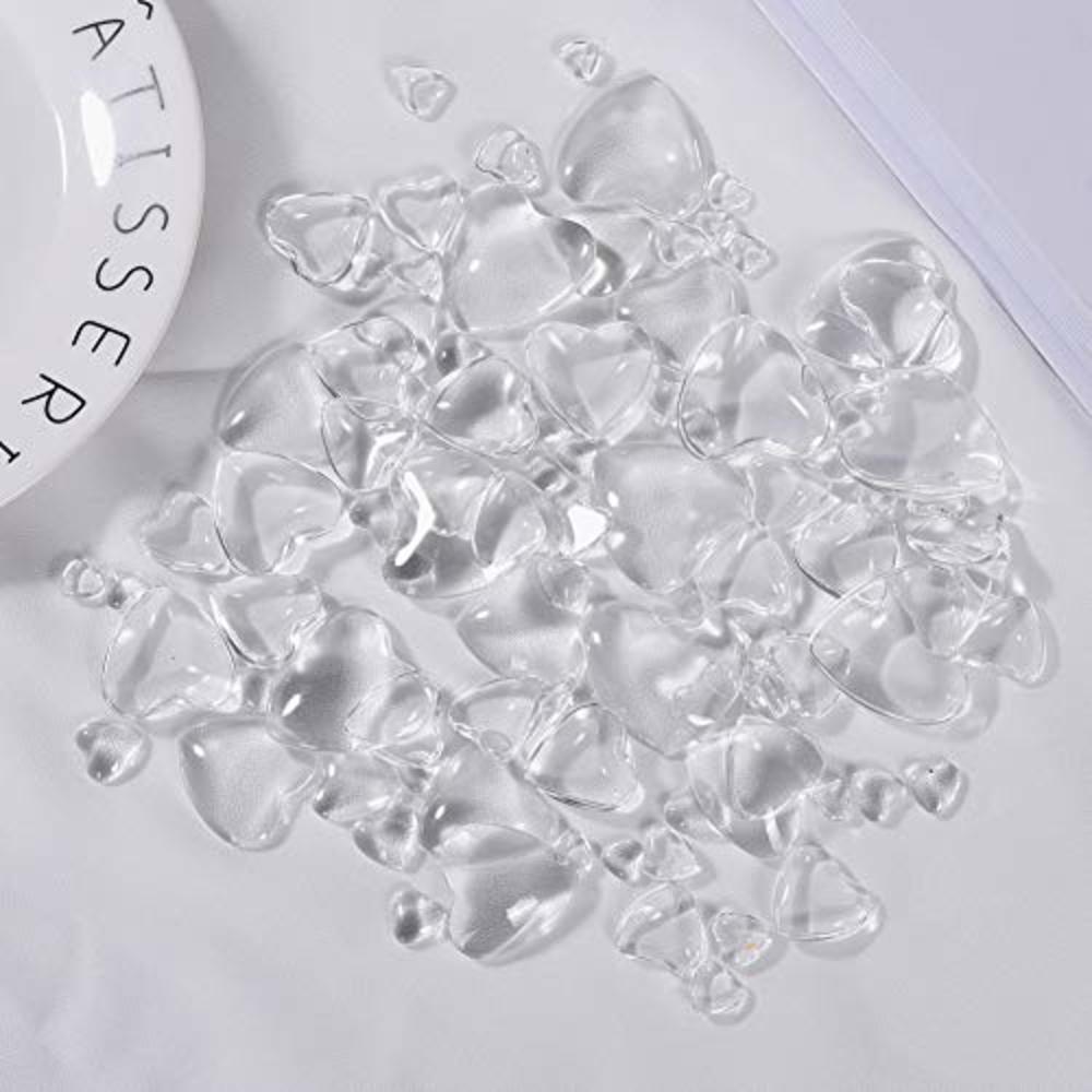 Cren 100 Pieces Clear Glass Cabochons Heart Shaped Transparent Cabochons Tiles for DIY Craft Jewelry Making, Non-calibrated Dome Cabo