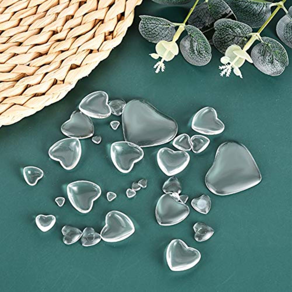 Cren 100 Pieces Clear Glass Cabochons Heart Shaped Transparent Cabochons Tiles for DIY Craft Jewelry Making, Non-calibrated Dome Cabo