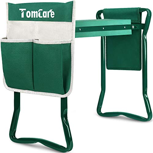 TomCare Garden Kneeler Seat Garden Bench Garden Stools Foldable Stool with Tool Bag Pouch EVA Foam Pad Outdoor Portable Kneeler 