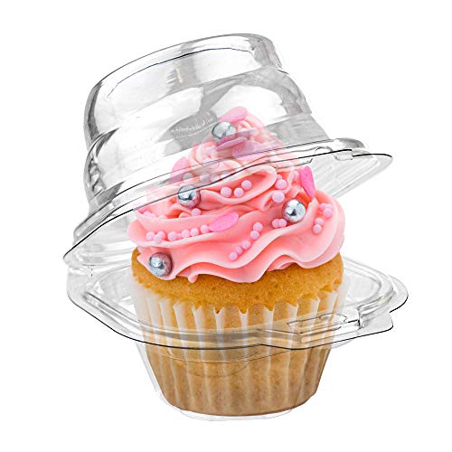 Stock Your Home Individual Plastic Cupcake Containers (100 Count) Single Cupcake Containers Plastic Disposable - Mini Fluted Cak