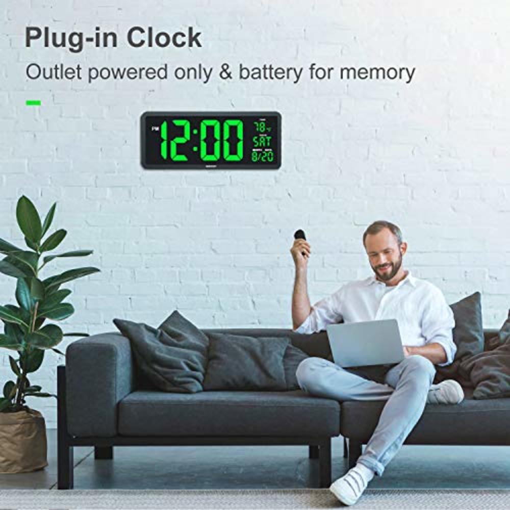 YORTOT 16・Large Digital Wall Clock with Remote Contol and 7 Night Lights, 4 Level Dimmer, Big LED Clock with Indoor Temperature,