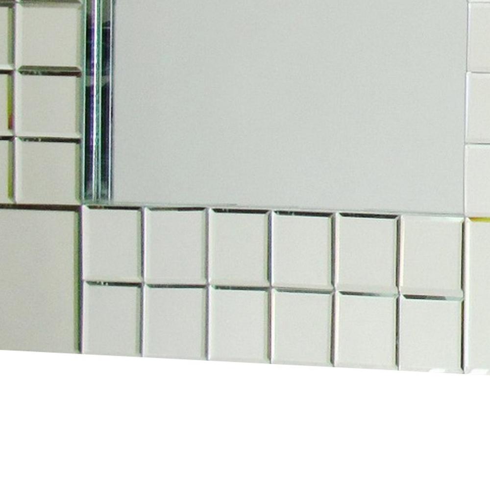 Benjara Square Beveled Mirror with Grid Like Accent, Silver