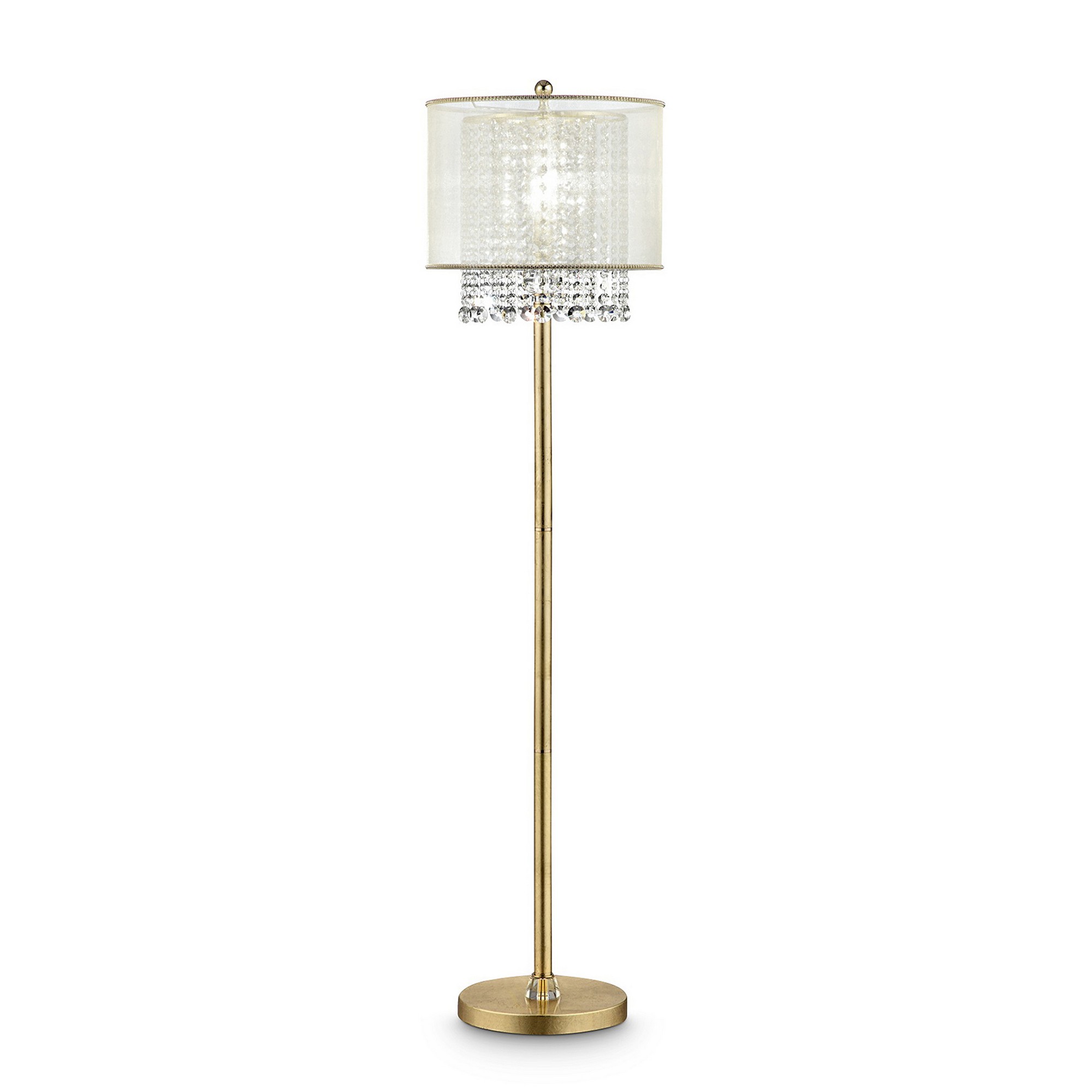 Benjara Floor Lamp with Hanging Crystal Accents, White and Gold