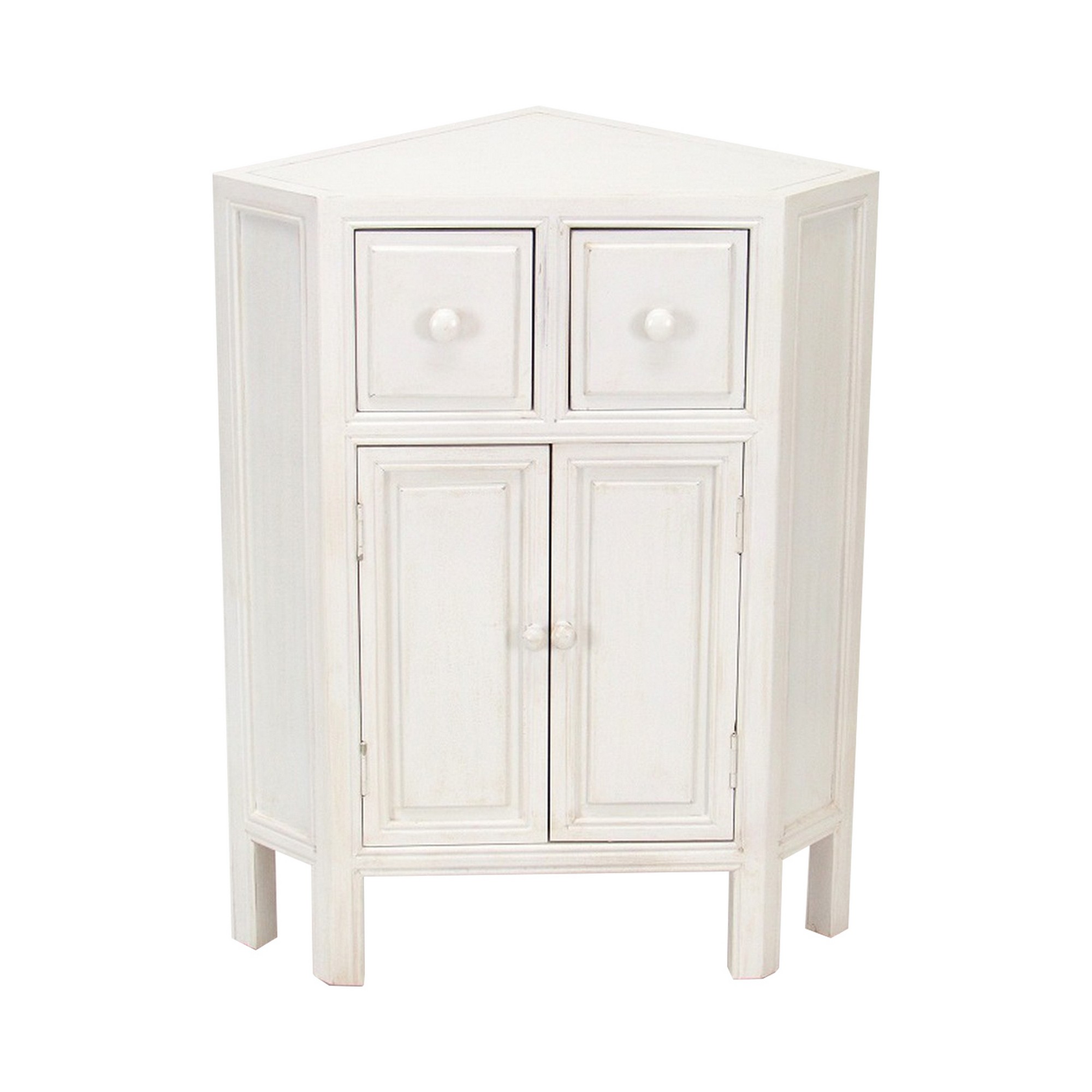 Benjara BM242185 Wooden Corner Cabinet with 2 Drawers & 2 Doors&#44; White