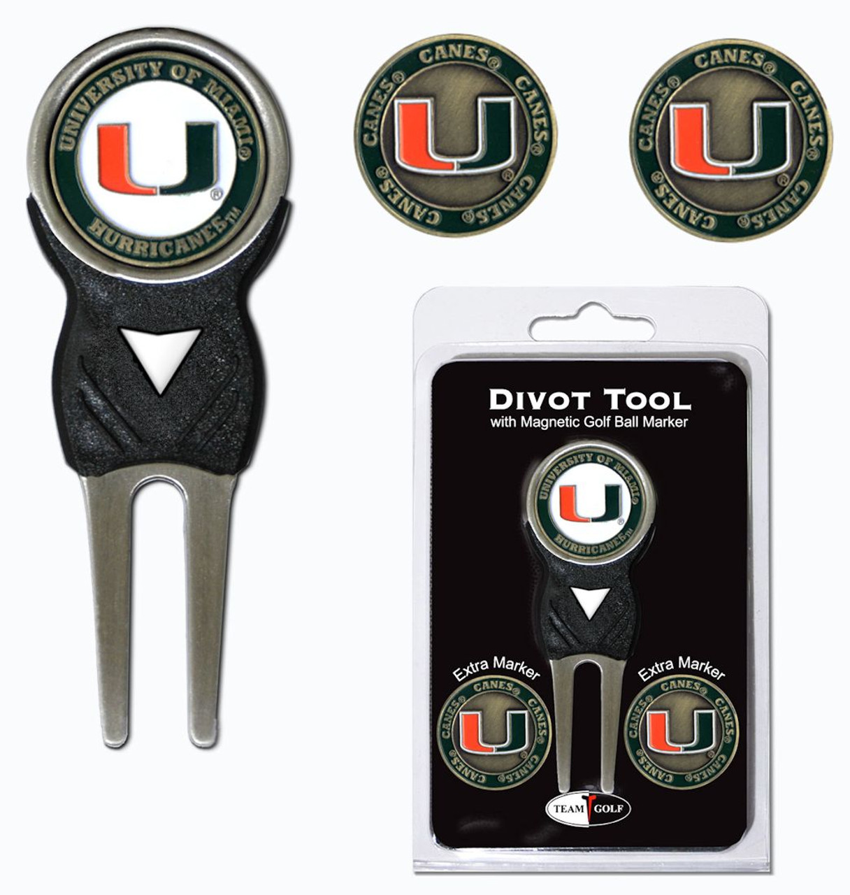 Team Golf Miami Hurricanes Golf Divot Tool with 3 Markers - Special Order