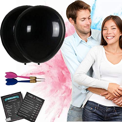 Perfect Memories Baby Gender Reveal Balloon Set by Perfect Memories - [2x] 36? Black Baby Reveal Balloons, Darts and Pink and Blue Powder Smoke B