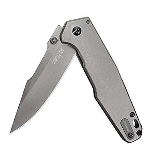 Kershaw Ferrite Pocket Knife (1557TI) 3.3” Stainless Steel Blade with Contoured Steel Handle, Titanium Carbo-Nitride Finish, Spe