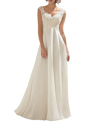 ABaowedding Abaowedding Womens Wedding Dress Lace Double V-Neck Sleeveless  Evening Dress Ivory US 14