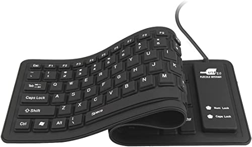 sungwoo Foldable Silicone Keyboard USB Wired Waterproof Rollup Keyboard for PC Notebook Laptop (All Black)