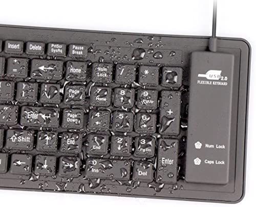 sungwoo Foldable Silicone Keyboard USB Wired Waterproof Rollup Keyboard for PC Notebook Laptop (All Black)