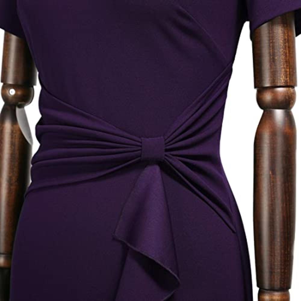 AISIZE Womens 50s Vintage Ruffle Peplum Cocktail Pencil Knee Dress (Large,  Purple)