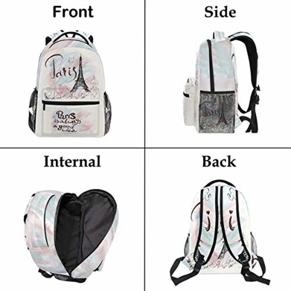Wamika Eiffel Tower Backpacks for Girls Women, Romantic France Paris Computer Laptop Backpack, Pink Marble Watercolor Kids Schoo