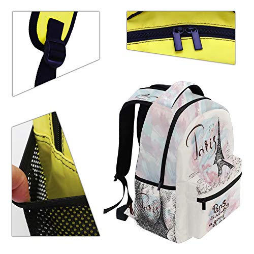 Wamika Eiffel Tower Backpacks for Girls Women, Romantic France Paris Computer Laptop Backpack, Pink Marble Watercolor Kids Schoo