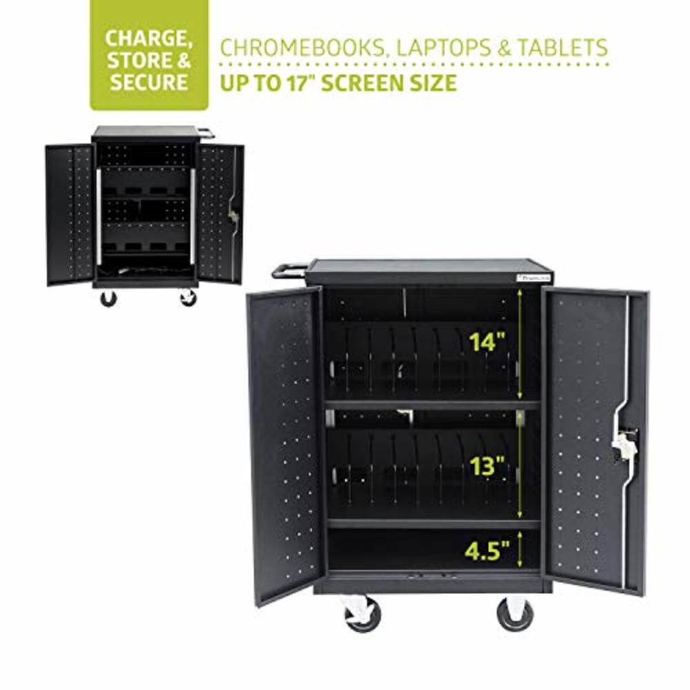 Pearington 20 Device Mobile Charging and Storage Cart for iPads, Chromebooks and Laptop Computers, Up To 17-Inch Screen Size, Su