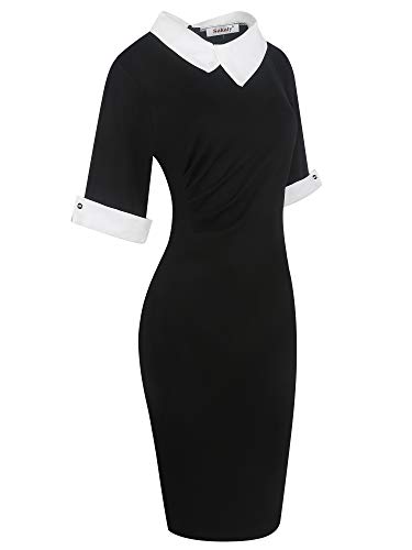 Sakaly Womens Retro Pure Black Bodycon Knee-Length Formal Office Dresses  Pencil Dress SK276 (XL, Black