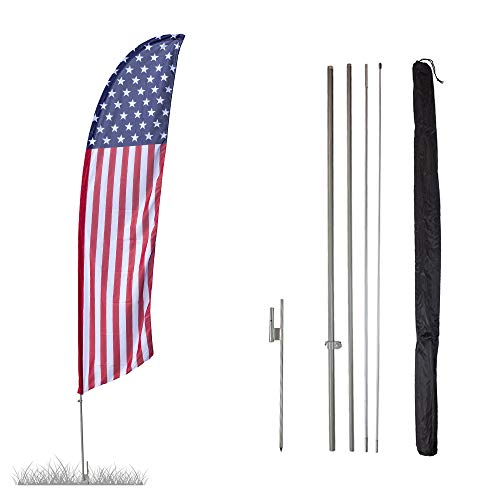Vispronet - USA - Stars and Stripes Feather Flag Kit - 13.5ft Knitted Polyester Swooper Flag with Pole Set and Ground Spike - Pr