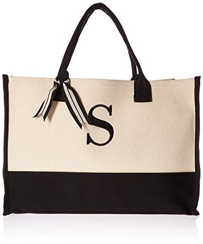 Mud Pie Classic Black and White Initial Canvas Tote Bags (S), 100% Cotton