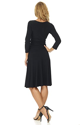 Rekucci Womens Slimming 3/4 Sleeve Fit-and-Flare Crossover Tummy Control  Dress (12 Short, Black)