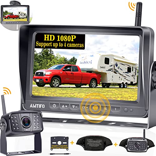 Amtifo Wireless Backup Camera for RVs Trucks Trailers with 7 Inch Monitor HD 1080P Rear View Camera System for Adapter Compatible with 