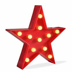Pooqla Marquee Light Star Shaped LED Plastic Sign-Lighted Marquee Star Sign Wall Décor Battery Operated (Red)