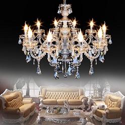 Ridgeyard 25.6 x 35.4 Inch Modern Luxurious 10 Lights K9 Crystal Chandelier Candle Pendant Lamp Living Room Ceiling Lighting for