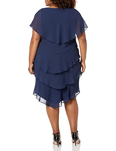 S.L. Fashions Womens Plus Size Short Sleeve Pebble Tier Dress, Navy, 16W