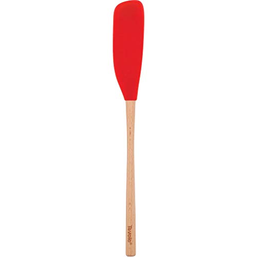 Tovolo Flex-Core Narrow Wood Handled Jar Scraper, Easy Spread & Scoop, Dishwasher Safe, Candy Apple Red