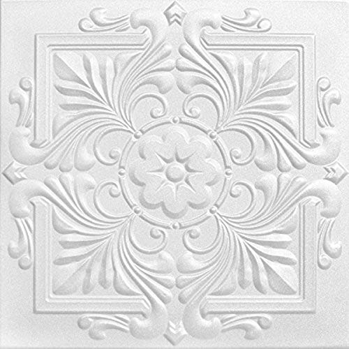 A la Maison Ceilings R14 Victorian Foam Glue-up Ceiling Tile (21.6 sq. ft./Case), Pack of 8, Plain White