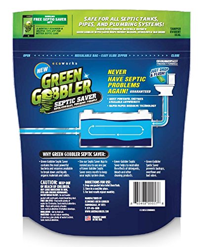 Green Gobbler Septic Saver Bacteria Enzyme Pacs | 6 Month Septic Tank Supply | Septic Tank Teatment Packets