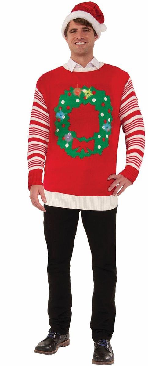 Forum Novelties Red Light-Up Wreath Women's Ugly Christmas Sweater Large