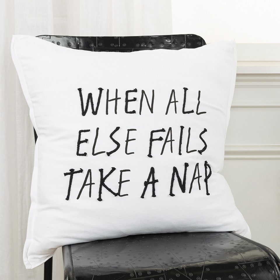 HomeRoots Home Decor Black and White Take A Nap Throw Pillow