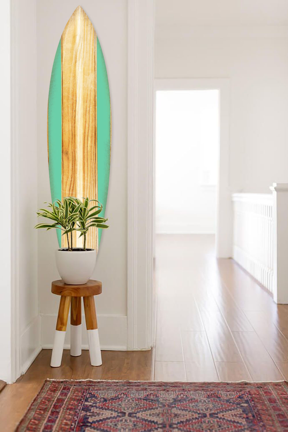 HomeRoots Home Decor 18" x 1" x 76" Wood, Green, Malibu Surfboard Wall Art features