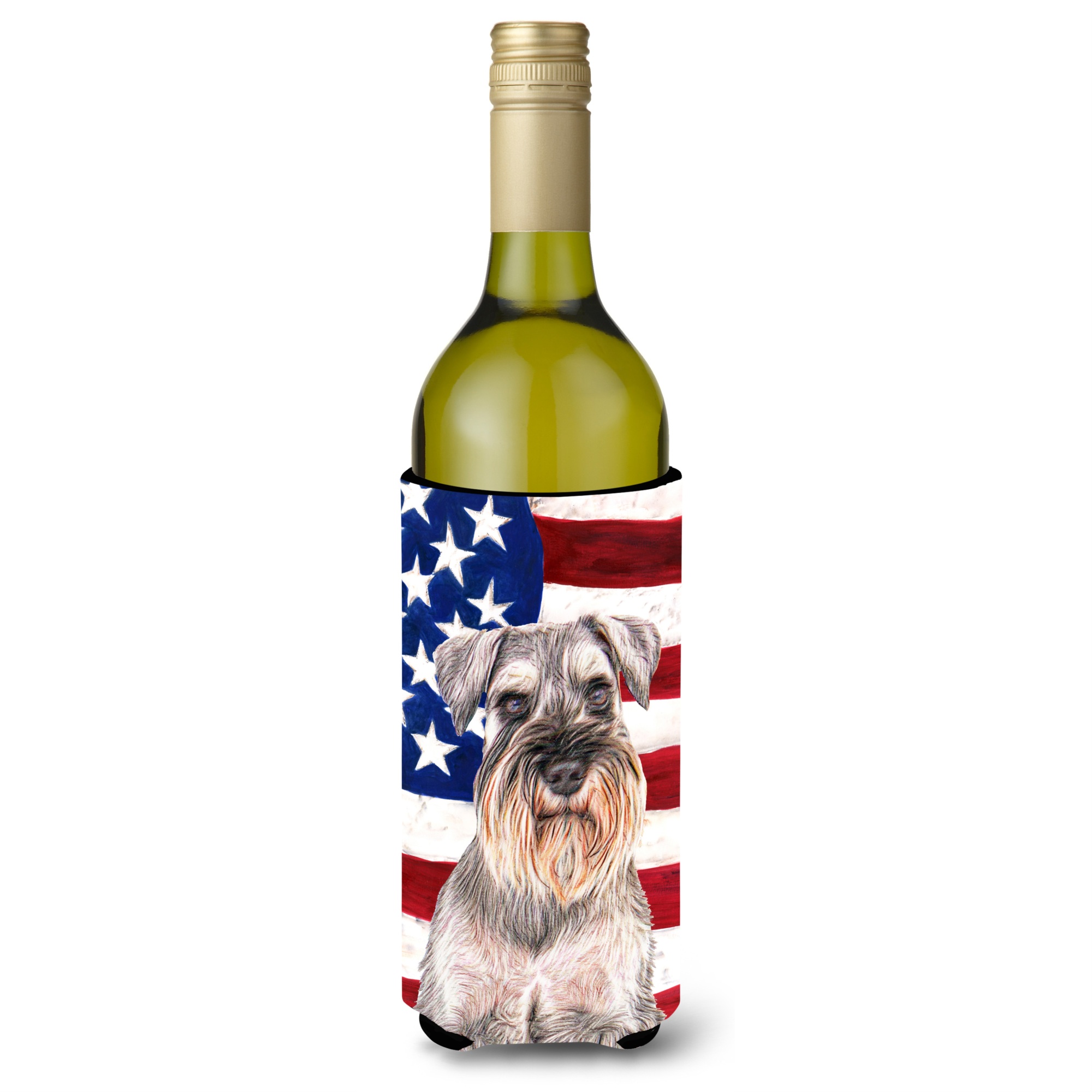 Caroline's Treasures USA American Flag with Schnauzer Wine Bottle Beverage Insulator Hugger KJ1158LITERK