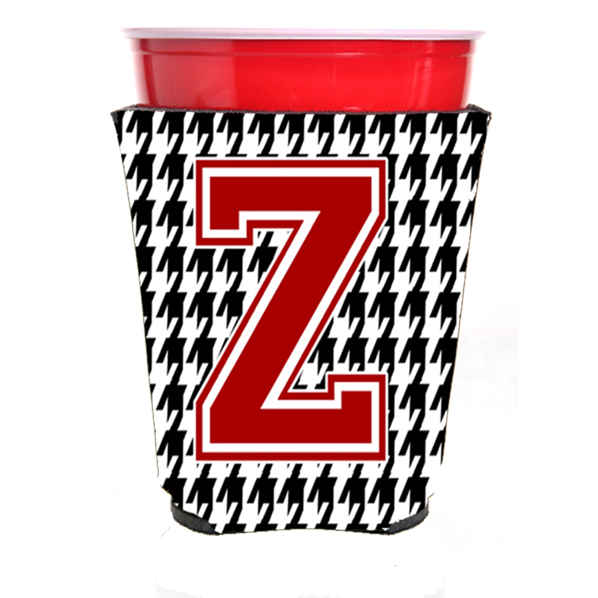 Caroline's Treasures Monogram - Houndstooth Initial Z Red Solo Cup Beverage Insulator Hugger CJ1021Z-RSC
