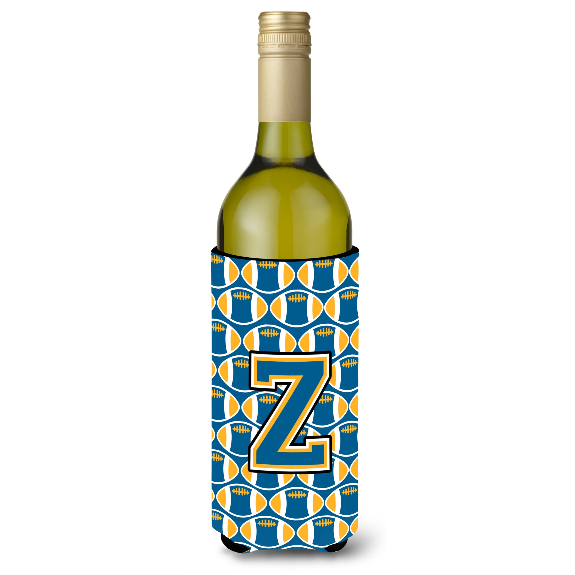 Caroline's Treasures Letter Z Football Blue and Gold Wine Bottle Beverage Insulator Hugger CJ1077-ZLITERK