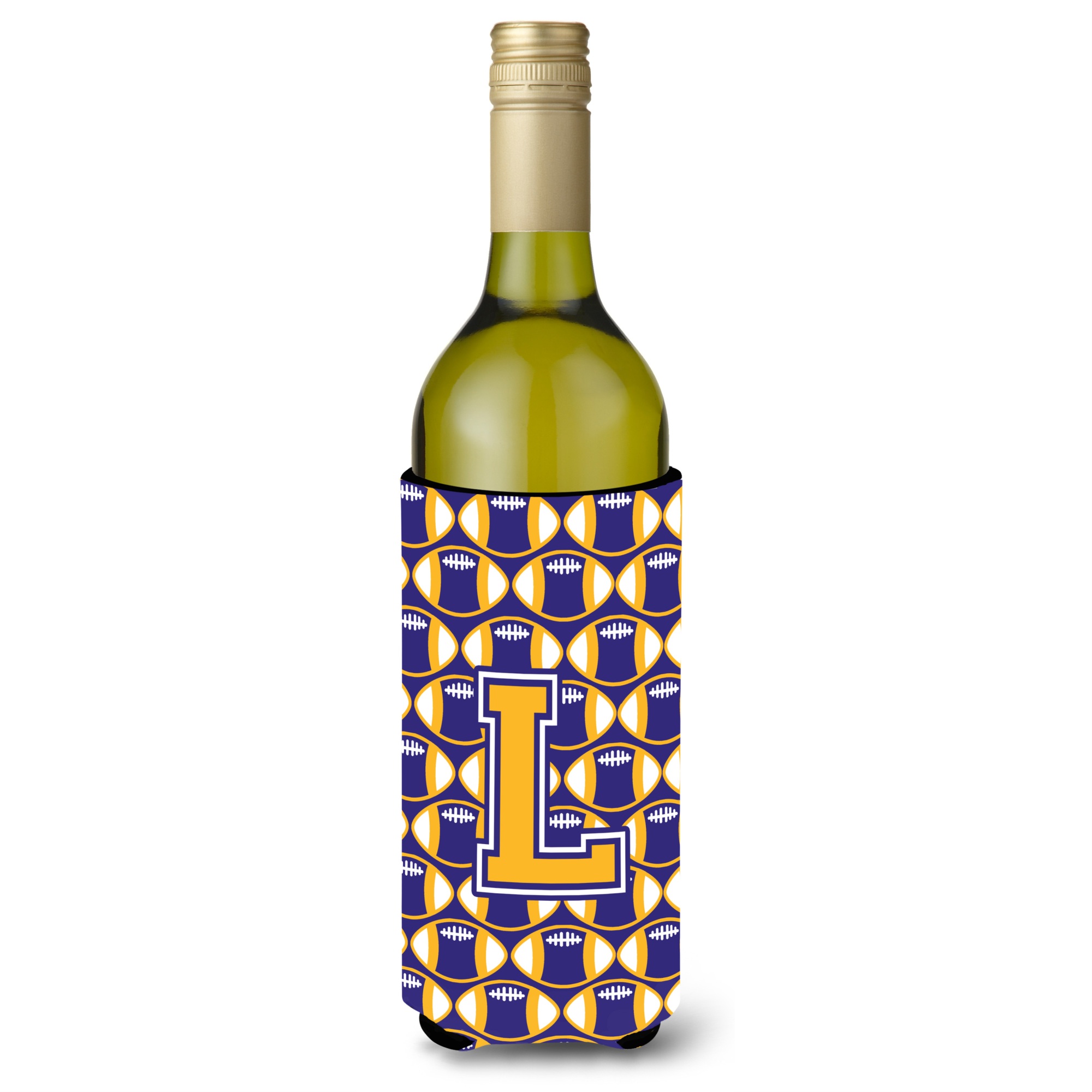Caroline's Treasures Letter L Football Purple and Gold Wine Bottle Beverage Insulator Hugger CJ1064-LLITERK