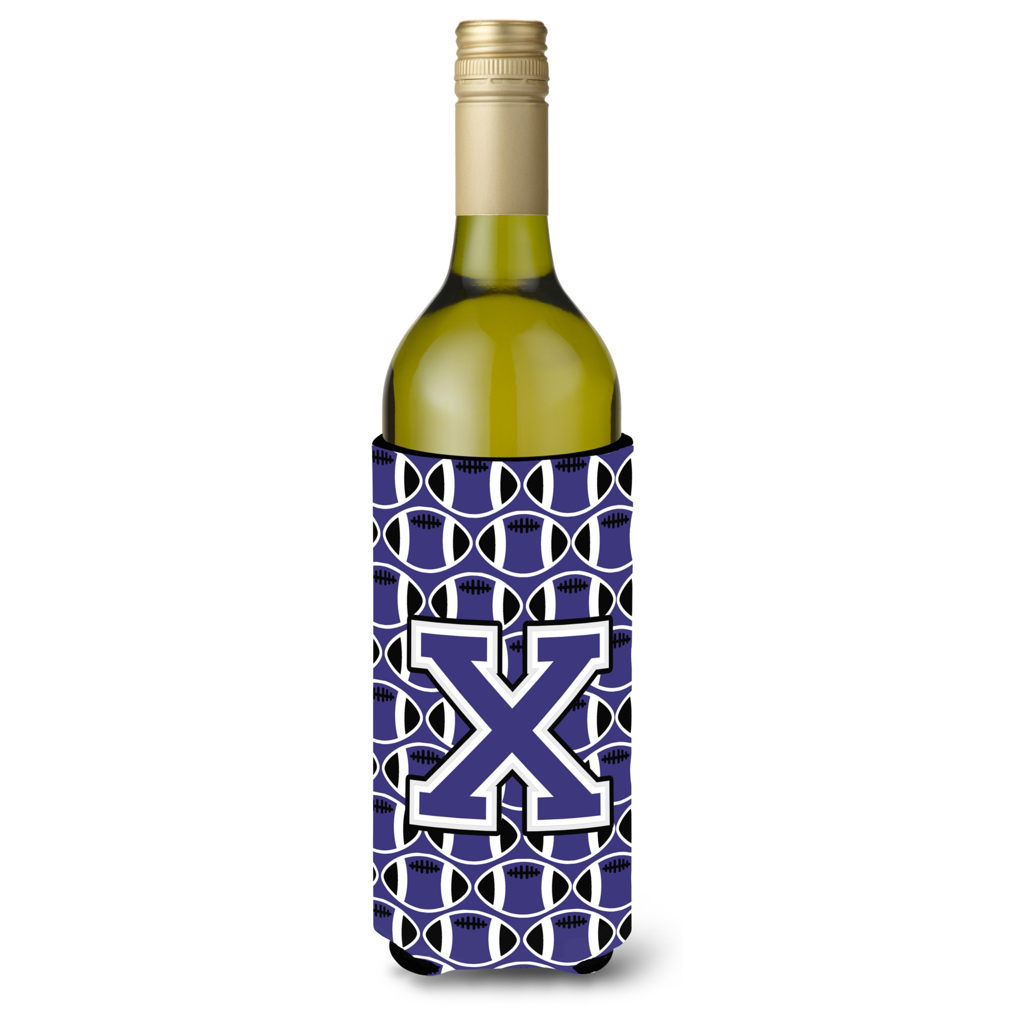 Caroline's Treasures Letter X Football Purple and White Wine Bottle Beverage Insulator Hugger CJ1068-XLITERK