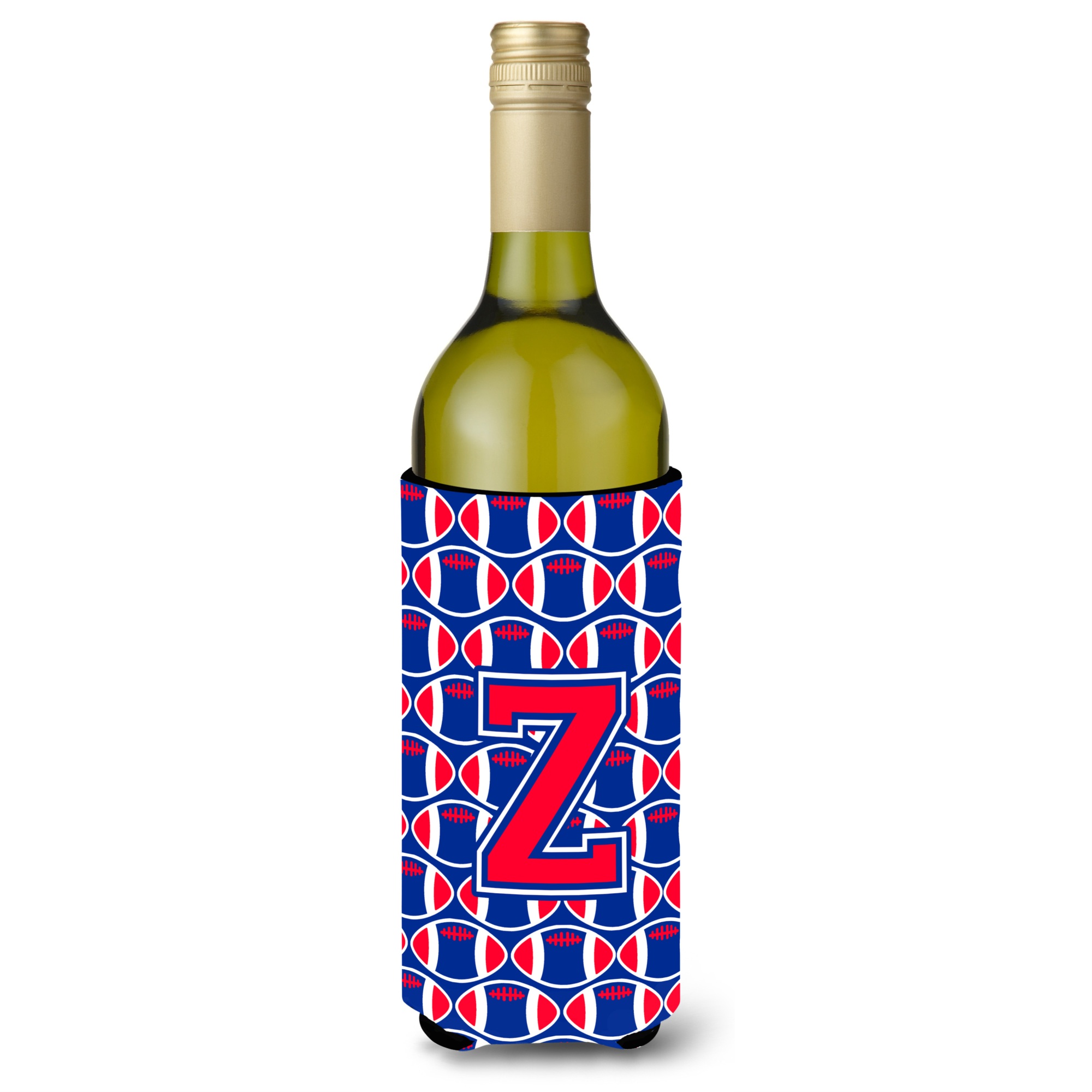 Caroline's Treasures Letter Z Football Crimson and Yale Blue Wine Bottle Beverage Insulator Hugger CJ1076-ZLITERK