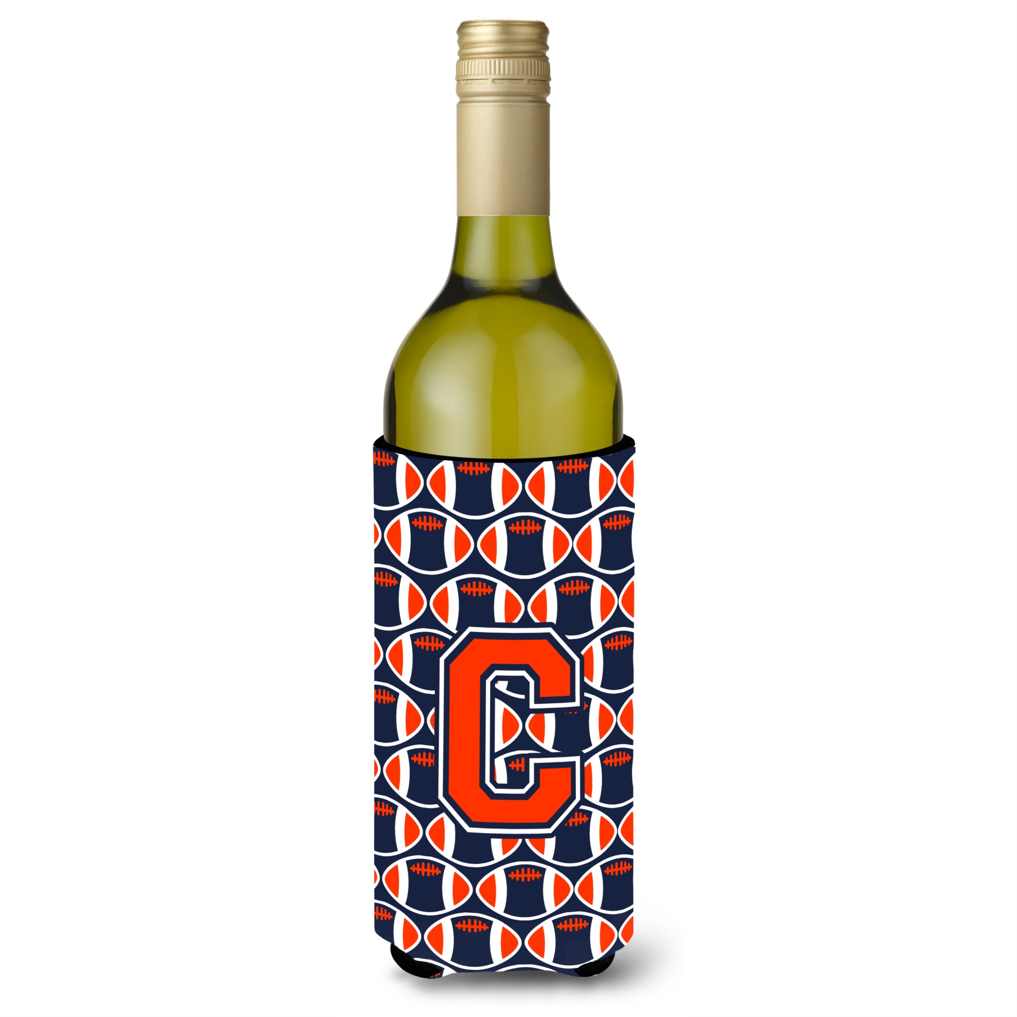 Caroline's Treasures Letter C Football Orange, Blue and white Wine Bottle Beverage Insulator Hugger CJ1066-CLITERK