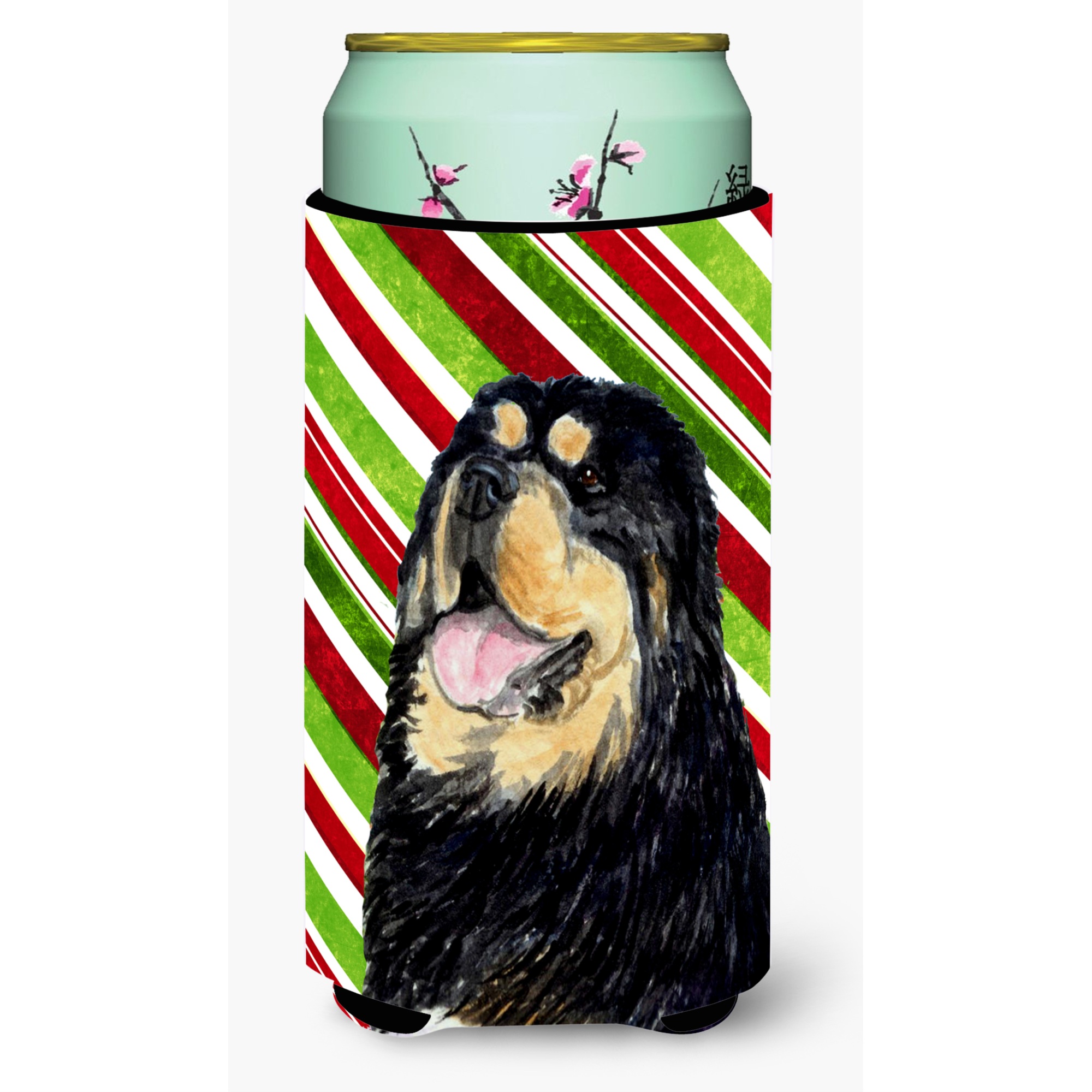 Caroline's Treasures Tibetan Mastiff Candy Cane Holiday Christmas Tall Boy Beverage Insulator Beverage Insulator Hugger