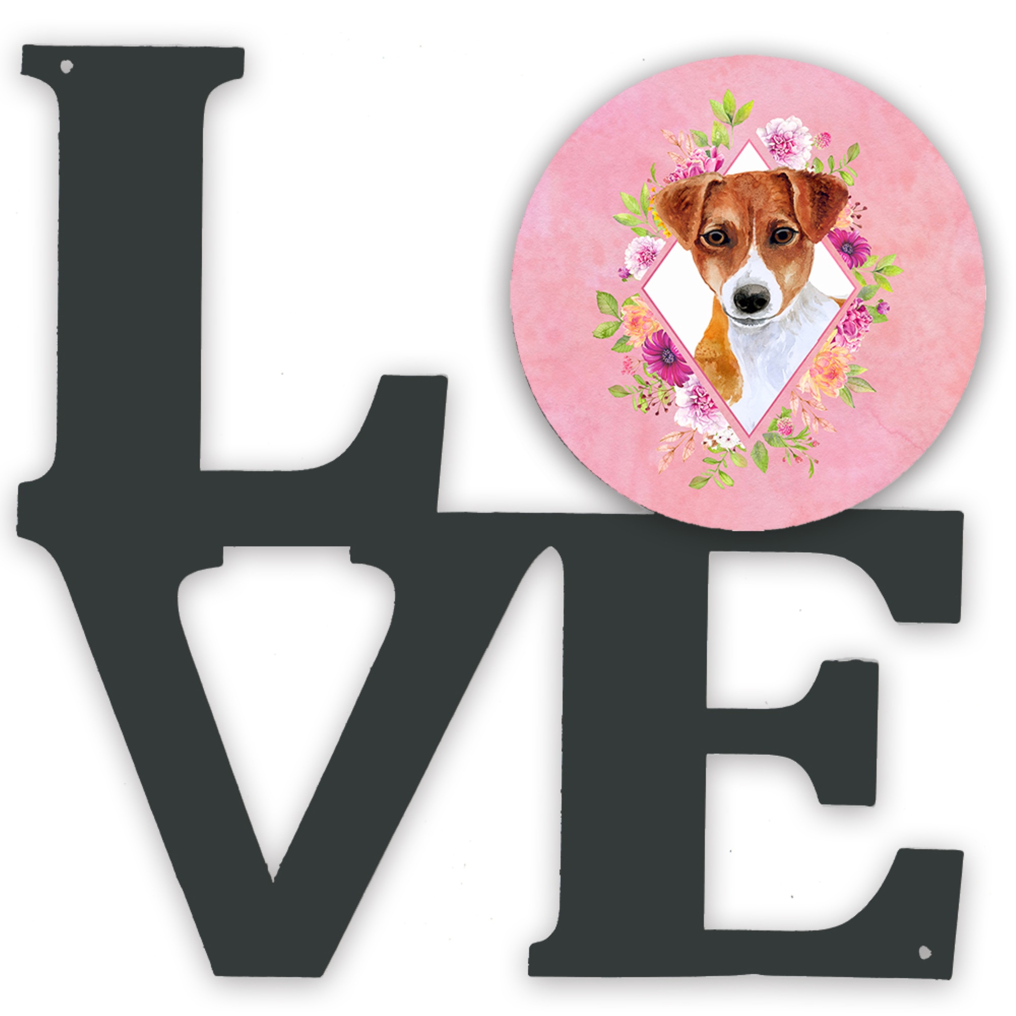 Caroline's Treasures Jack Russell Terrier #2 Pink Flowers Metal Artwork Love wall-decor, Multicolor