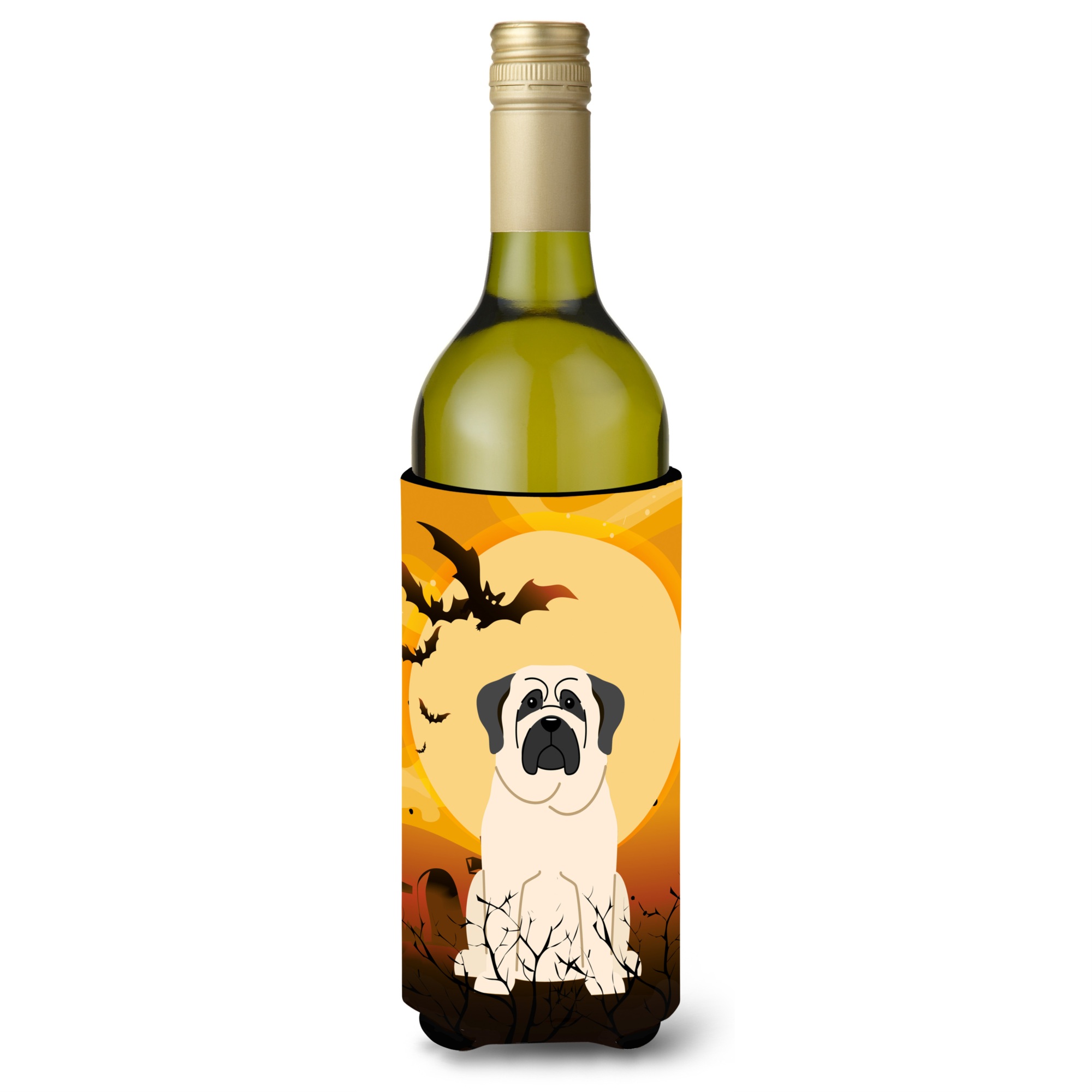 Caroline's Treasures BB4283LITERK Halloween Mastiff White Wine Bottle Beverage Insulator Hugger, 750ml, Multicolor